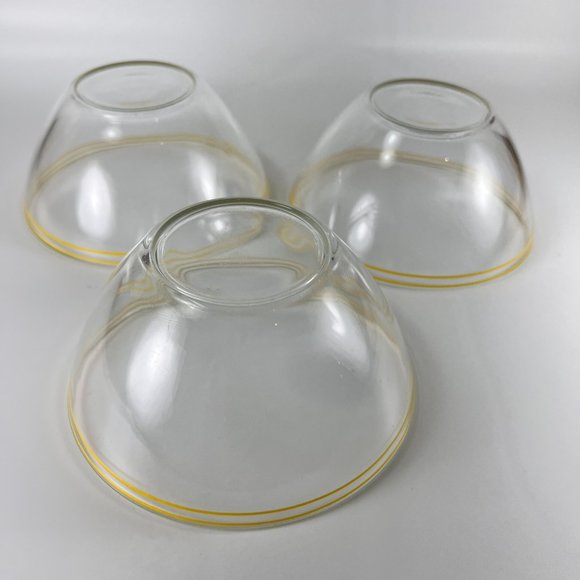 Vtg Arcoroc France Bowls Cereal Salad Soup Clear Glass Yellow Stripes Lot of 3 - Picture 6 of 11